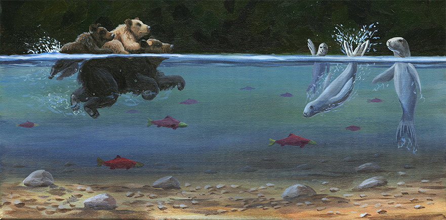 Swimming with Seal - Original Painting