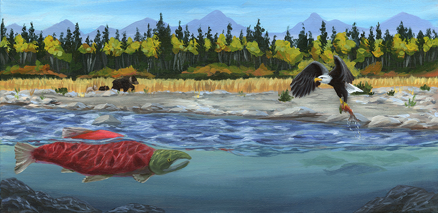 Salmon and Eagle - Original Painting