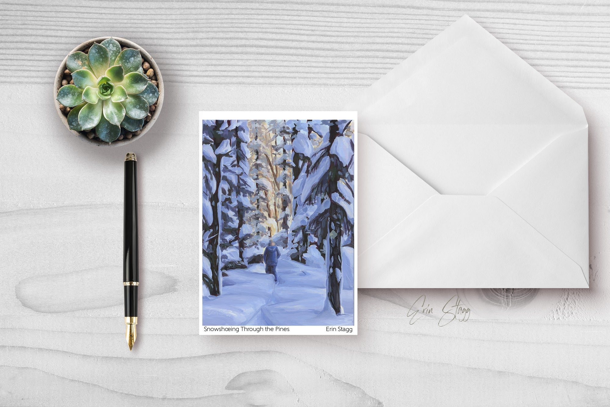 Snowshoeing Through the Pines - Greeting Cards