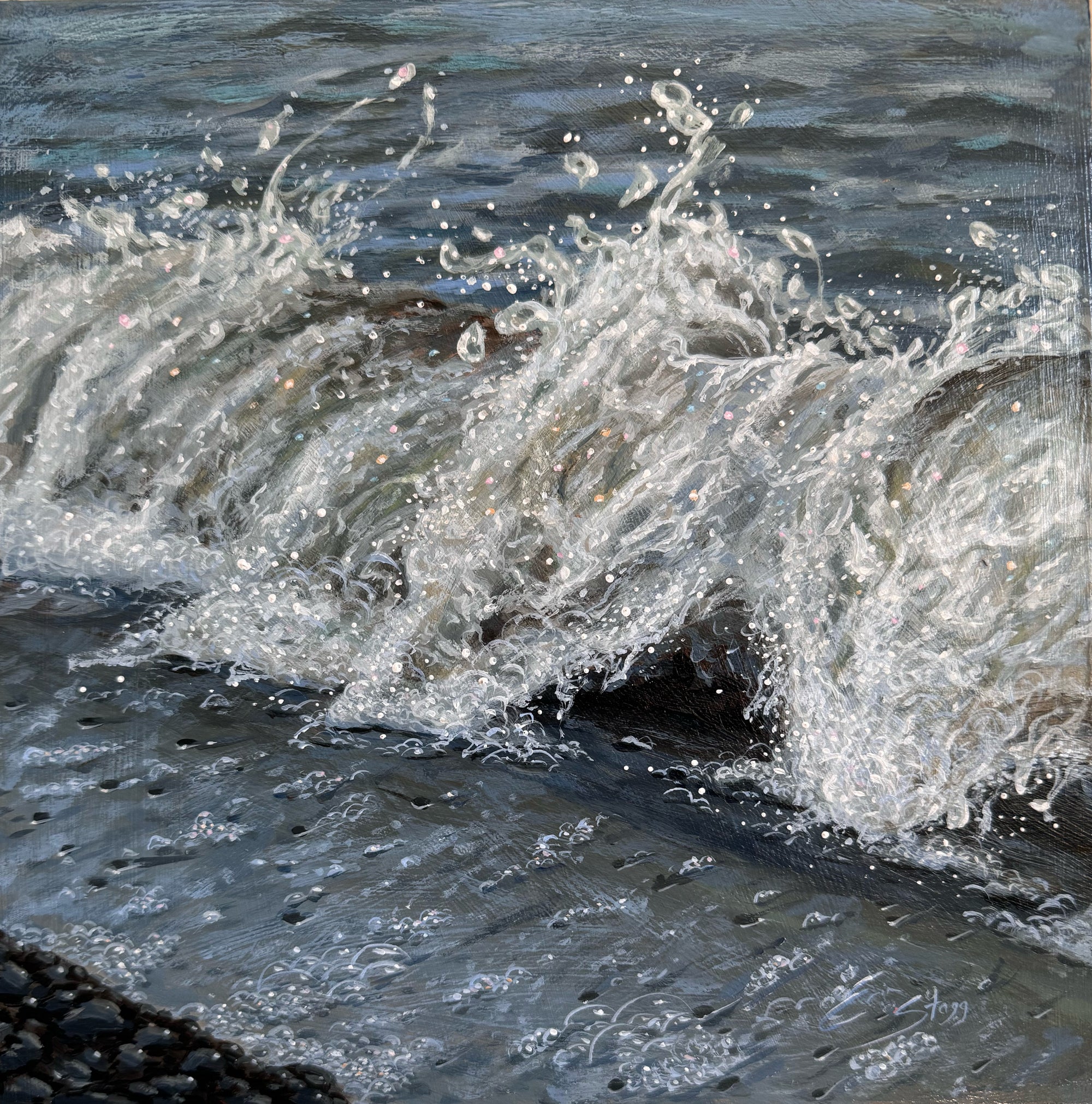 Sparkling Silver Wave - Original Painting